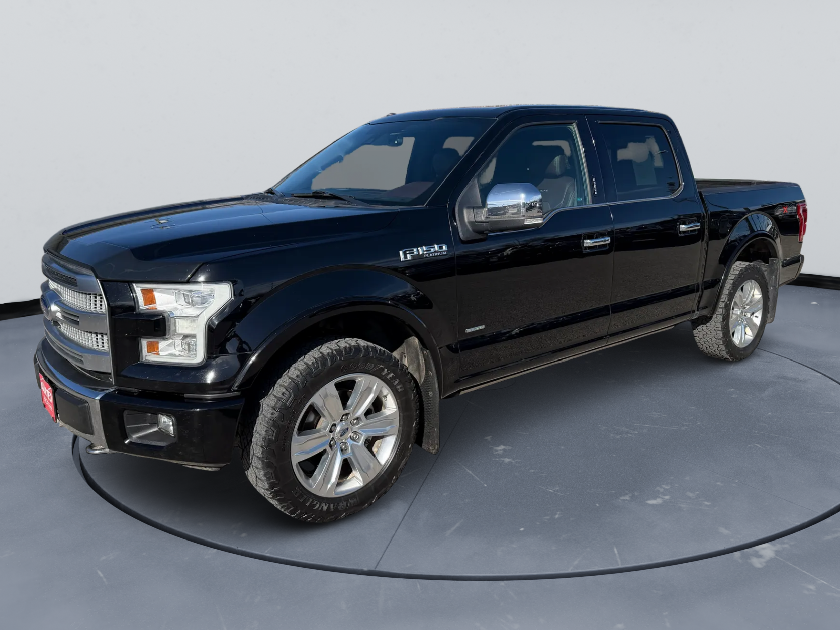 2017 Ford F-150 Platinum in Black — front three-quarter view