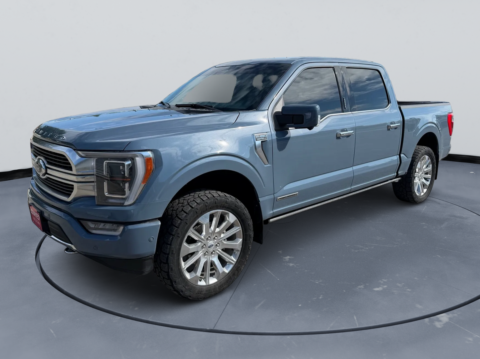 2023 Ford F-150 Limited in Azure Gray — front three-quarter view